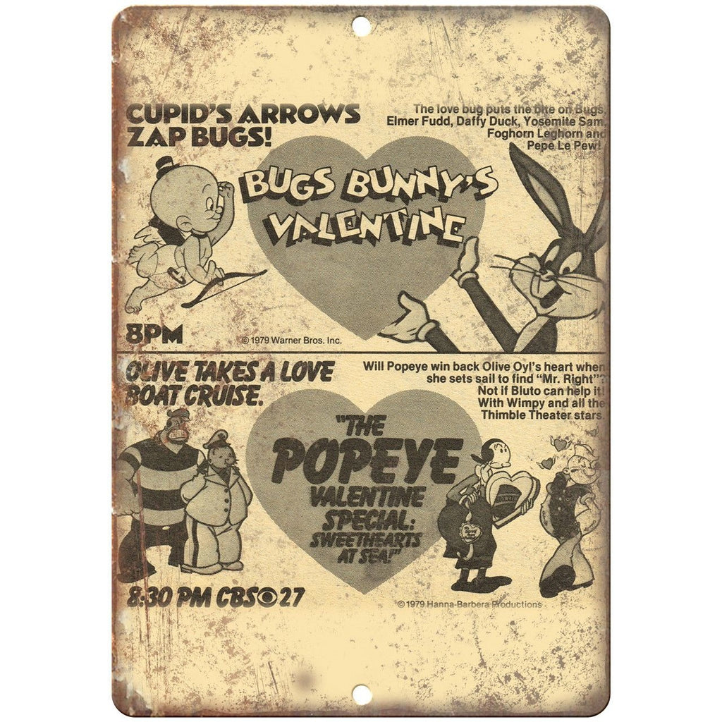 Bugs Bunny's Popeye Valentine Specail TV Ad 10"X7" Reproduction Metal Sign J246