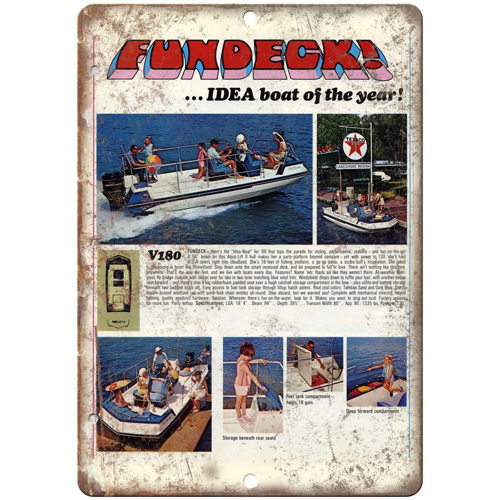 Fundeck Boat Vintage Ad 9" x 12" Reproduction Metal Sign L35