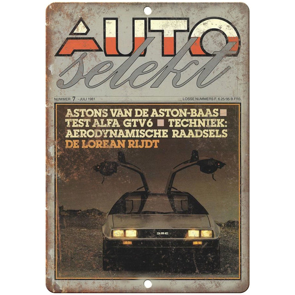 DMC DeLorean Vintage Car Ad Auto Selekt Foreign 10" x 7" Retro Look Metal Sign