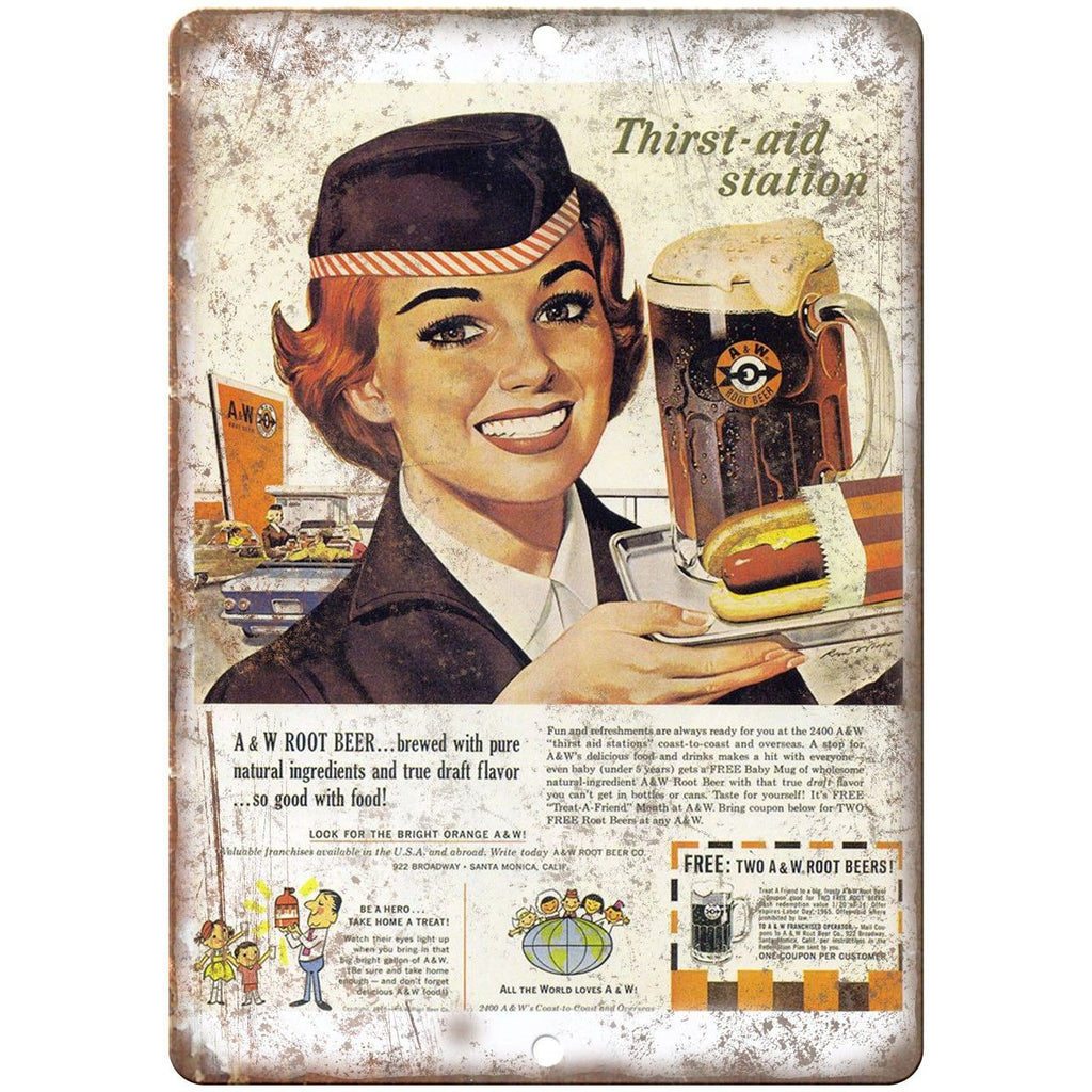 A&W Root Beer Vintage Ad 10" x 7" Reproduction Metal Sign N01