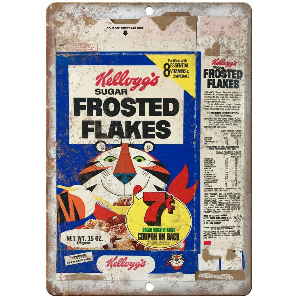Kellogg's Frosted Flakes Cereal Box Art 10" X 7" Reproduction Metal Sign N377