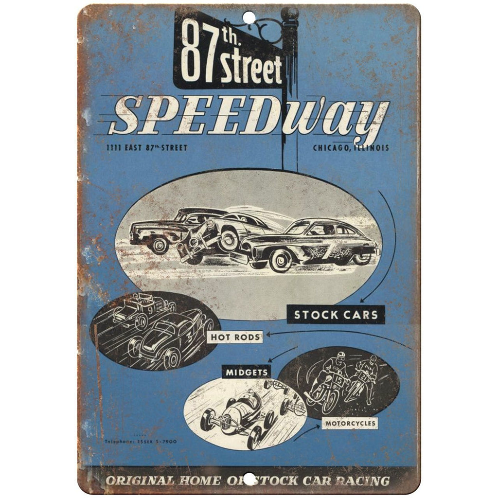 Chicago 87th Speedway, stock car, hot rod, midget 9" x 12" Retro Metal Sign