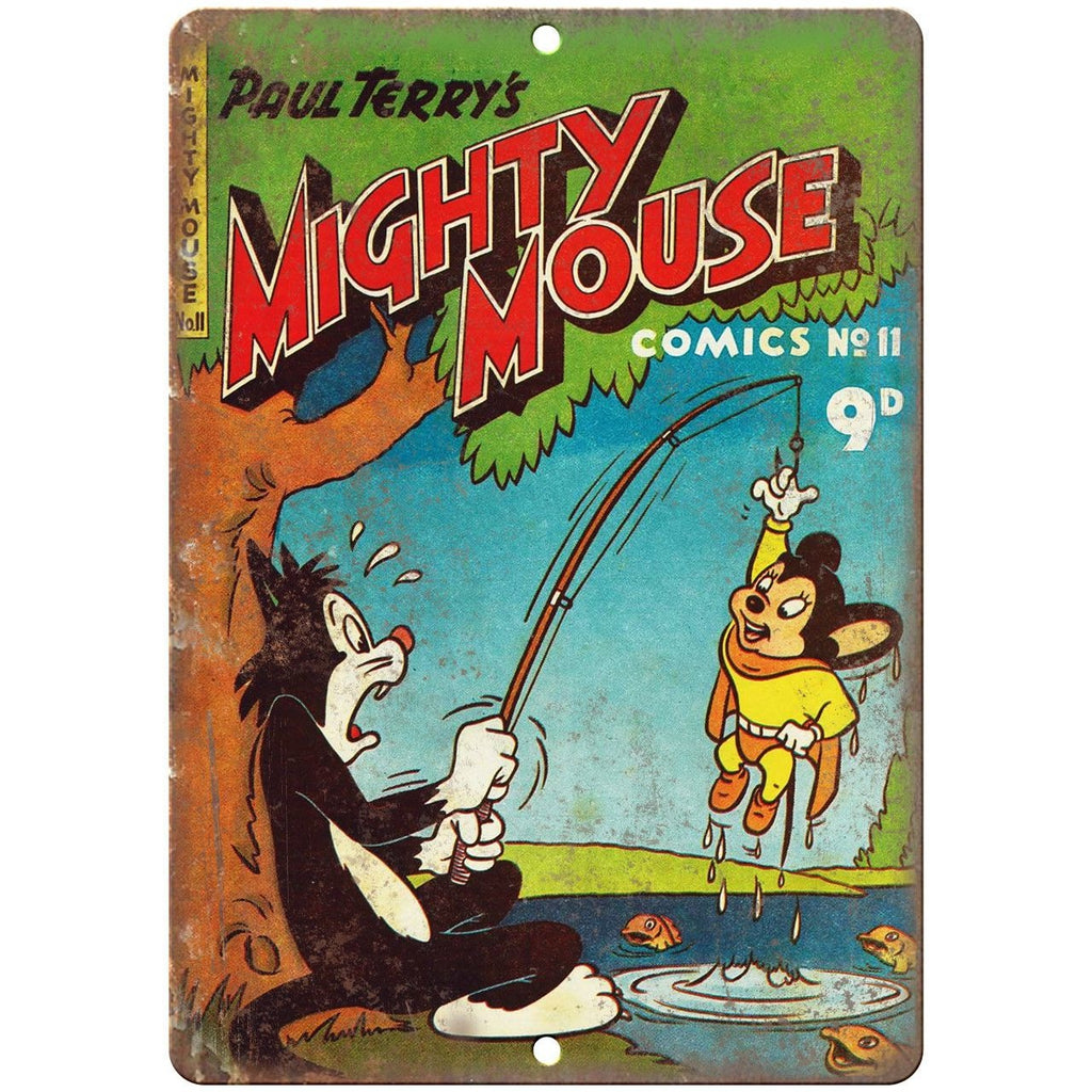 Mighty Mouse Paul Terry Vintage Comic 10" X 7" Reproduction Metal Sign J251