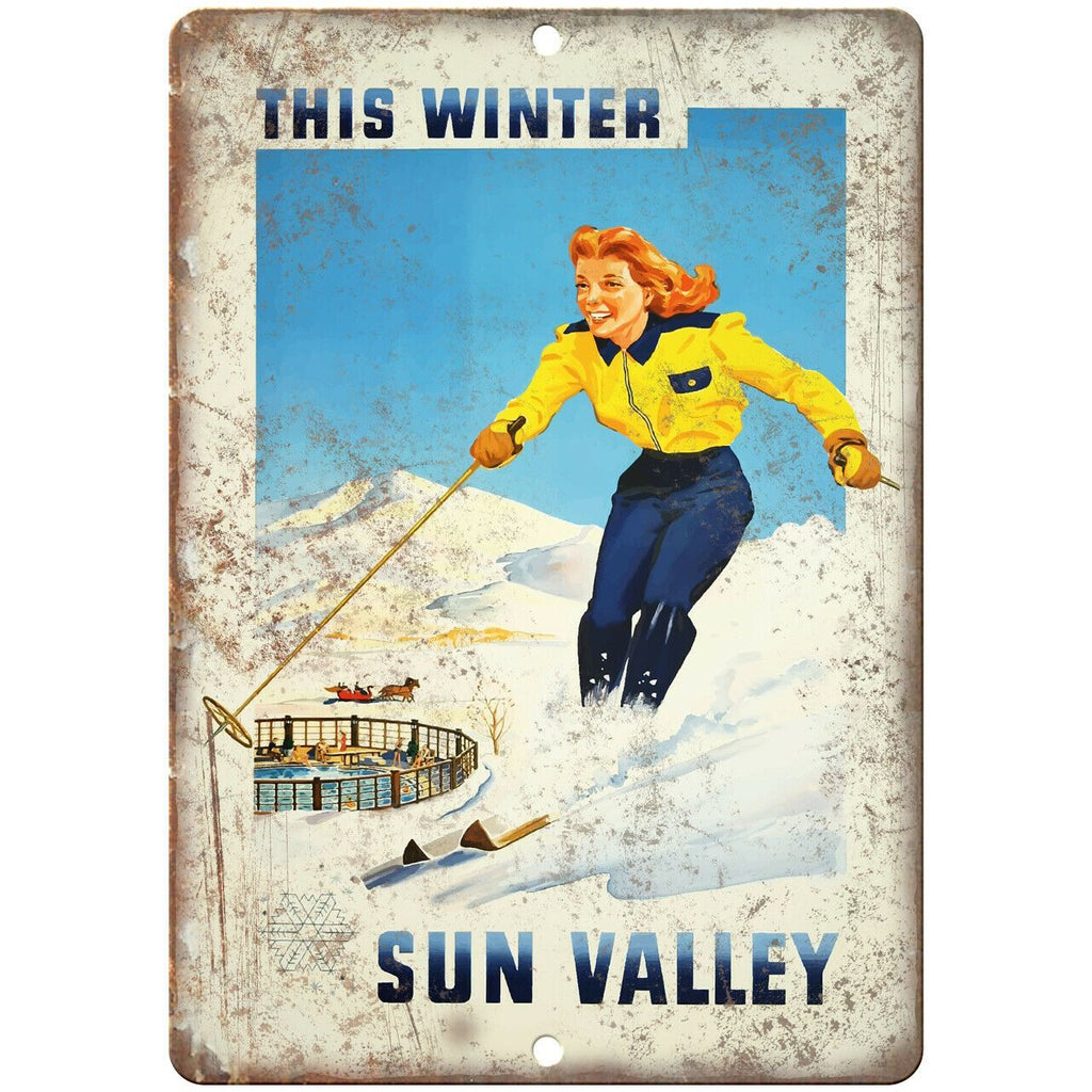 Sun Valley Winter Poster Art 10" x 7" Reproduction Metal Sign T91