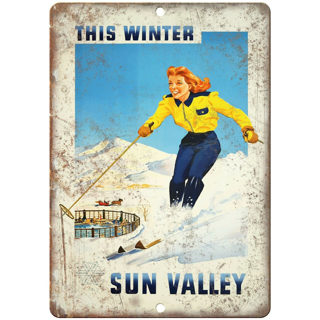 Sun Valley Winter Poster Art 9" x 12" Reproduction Metal Sign T91