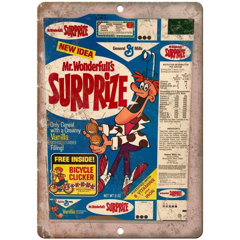 Mr. Wonderfulls Suprize Vintage Cereal Box 9" x 12" Reproduction Metal Sign N376