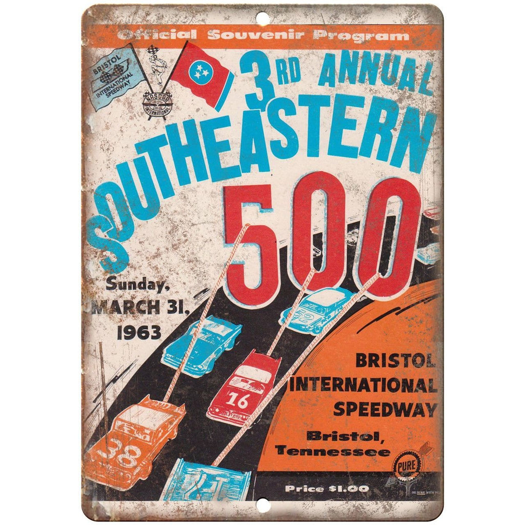 1963 Southeastern 500 Bristol Speedway 10" X 7" Reproduction Metal Sign A525