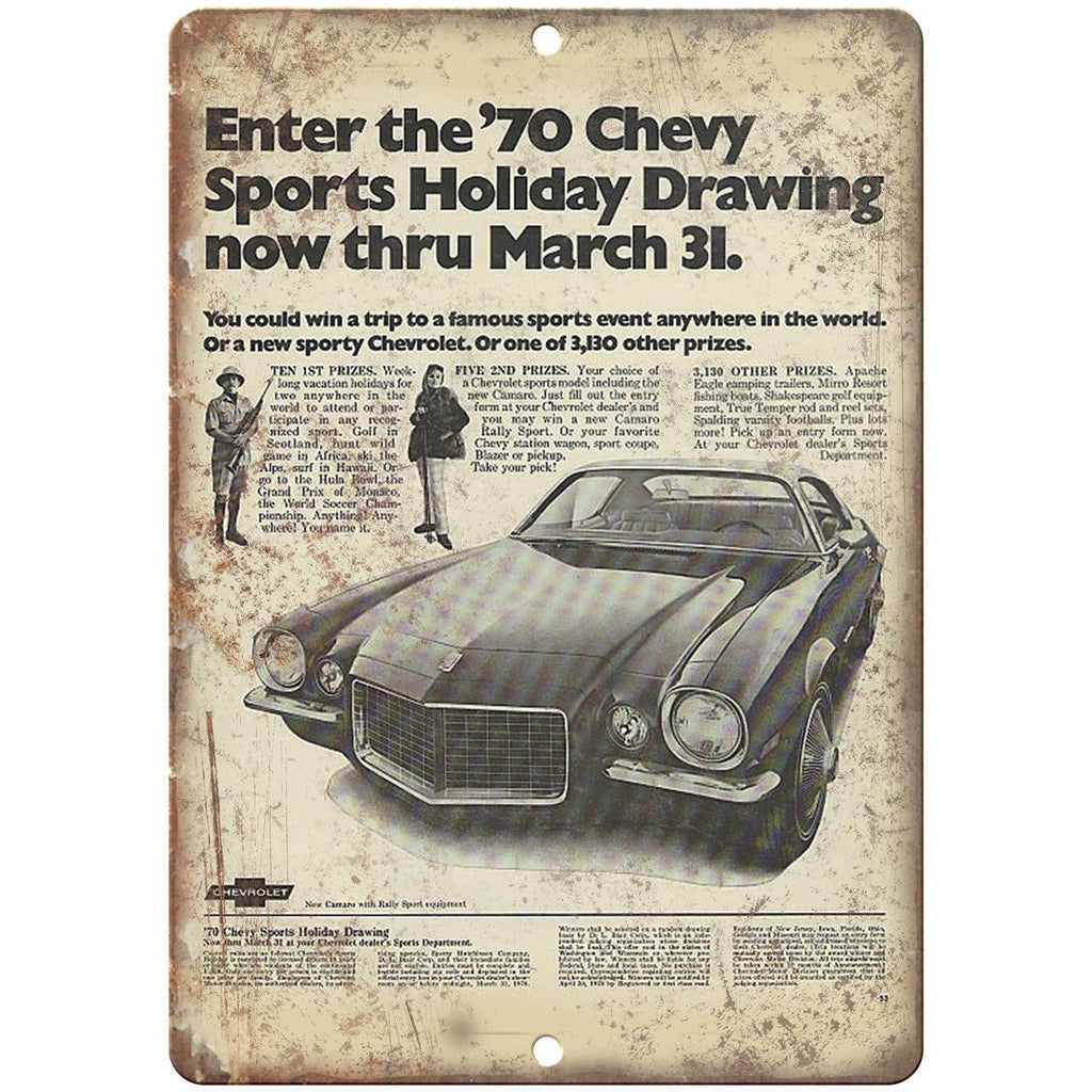 1970 Chevy Camaro Vintage Print Ad Retro Look 10" x 7" Reproduction Metal Sign