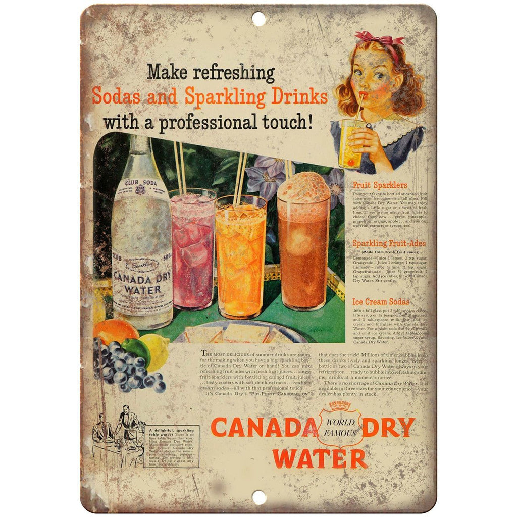 Canada Dry Soda Water Vintage Ad 10" X 7" Reproduction Metal Sign N267