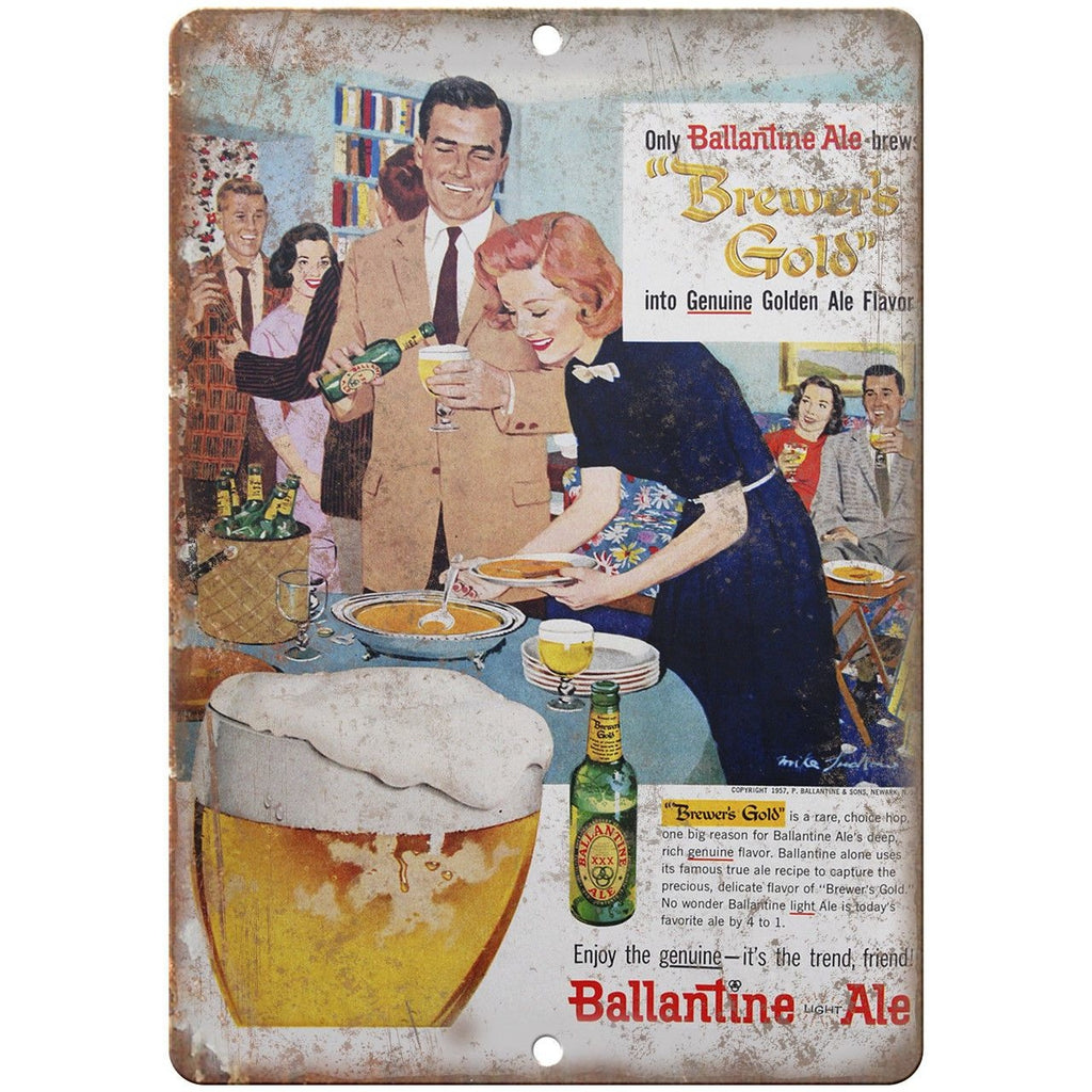 Ballantine Light Ale Brewer's Gold Ad 10" x 7" Reproduction Metal Sign E288