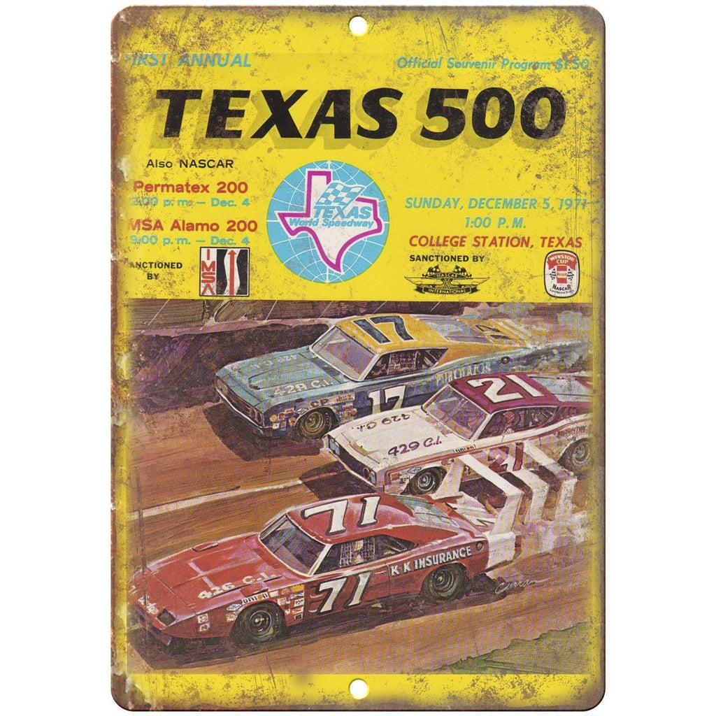 Texas 500 Program Cover NASCAR 1971 10" X 7" Reproduction Metal Sign A59