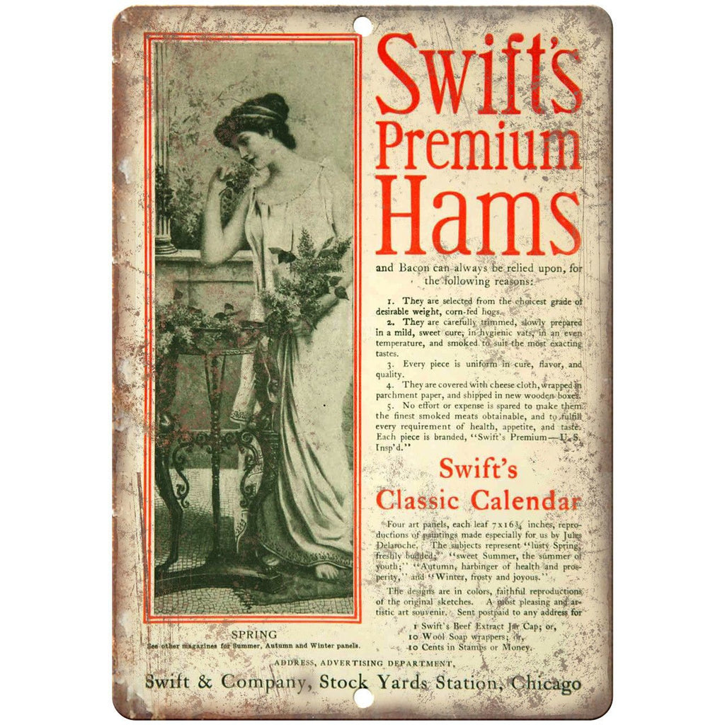 Swift's Premium Hams Vintage Food Ad 10" X 7" Reproduction Metal Sign N341