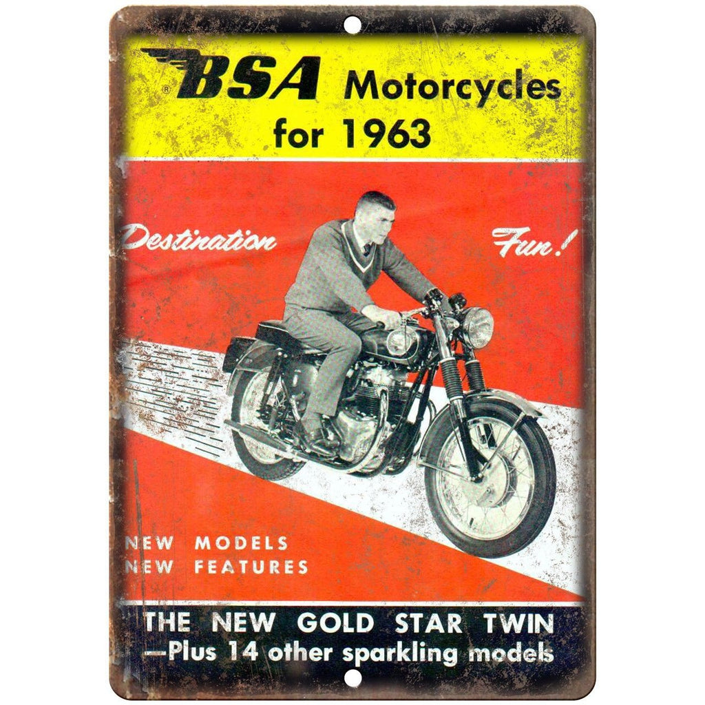 BSA Motorcycle 1963 Gold Star Twin Vintage Ad 10"x7" Reproduction Metal Sign F05