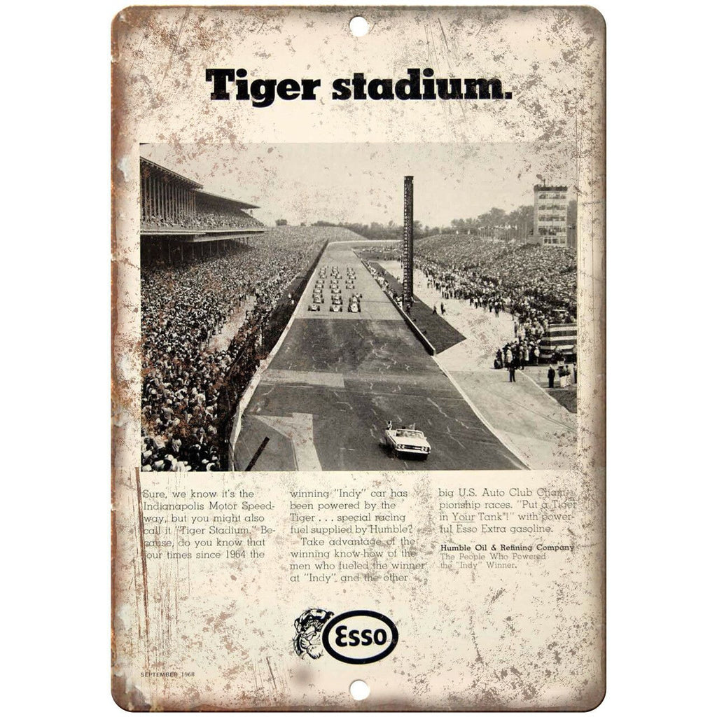 Esso Tiger Stadium Motor Oil Vintage Ad 10" X 7" Reproduction Metal Sign A841