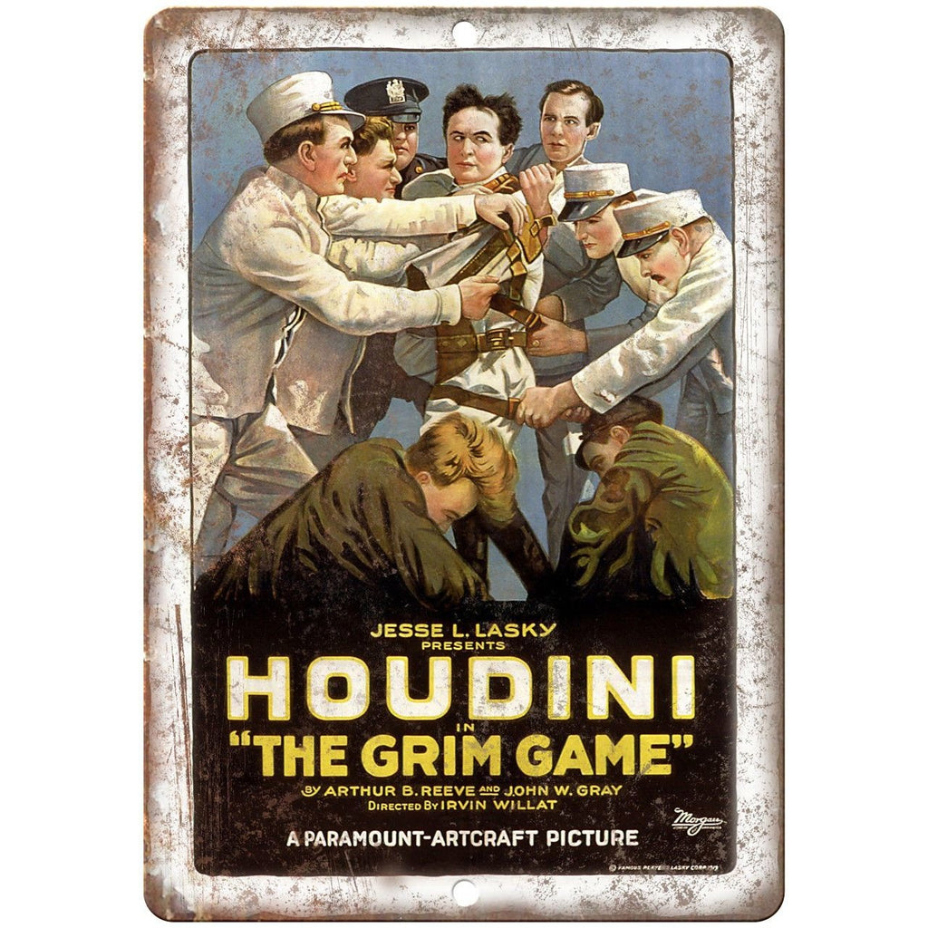 Jesse Lasky Houdini The Grim Game 10" X 7" Reproduction Metal Sign ZH175
