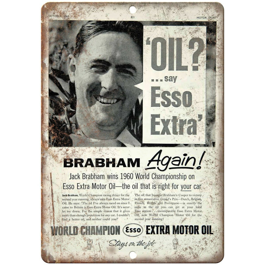 Esso Extra Motor Oil Brabham Vintage Ad 10" X 7" Reproduction Metal Sign A928