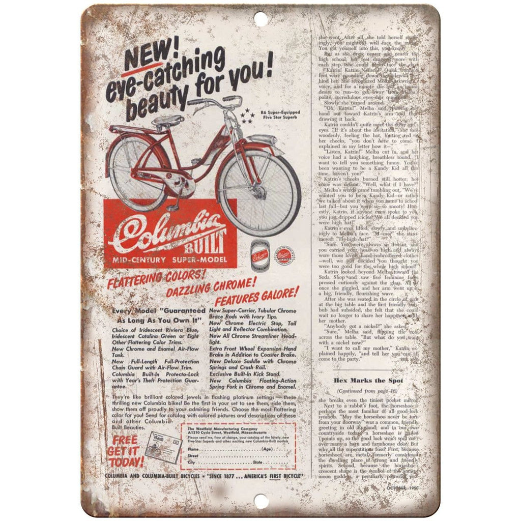 Columbia Built Bicycle Vintage Ad 10" x 7" Reproduction Metal Sign B269