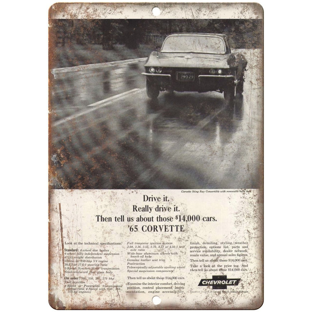 1965 Chevy Corvette Advertisment Man Cave 10" x 7" Reproduction Metal Sign