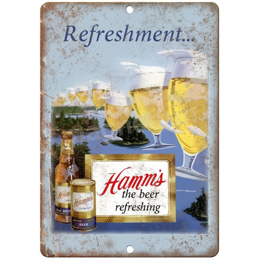 10" x 7" Metal Sign - Hamm's Beer Refreshing - Vintage Look Reproduction