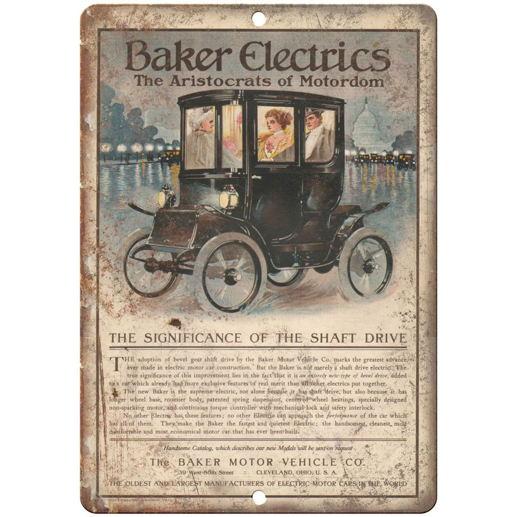 1910 - Baker Electrics Motor Vhehicle Co Vintage Ad - 10" x 7" Retro Metal Sign