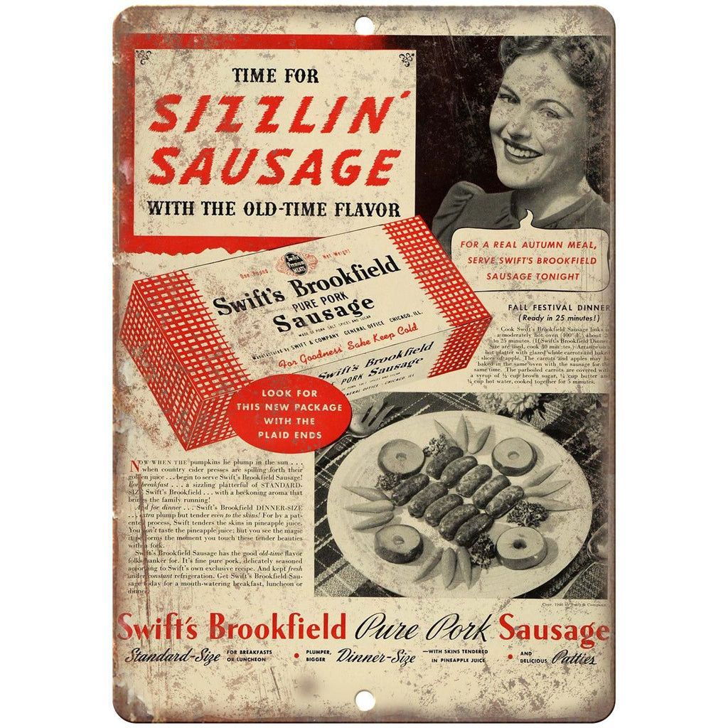 Sizzlin Pork Sausage Brookfiled Ad 10" X 7" Reproduction Metal Sign N269