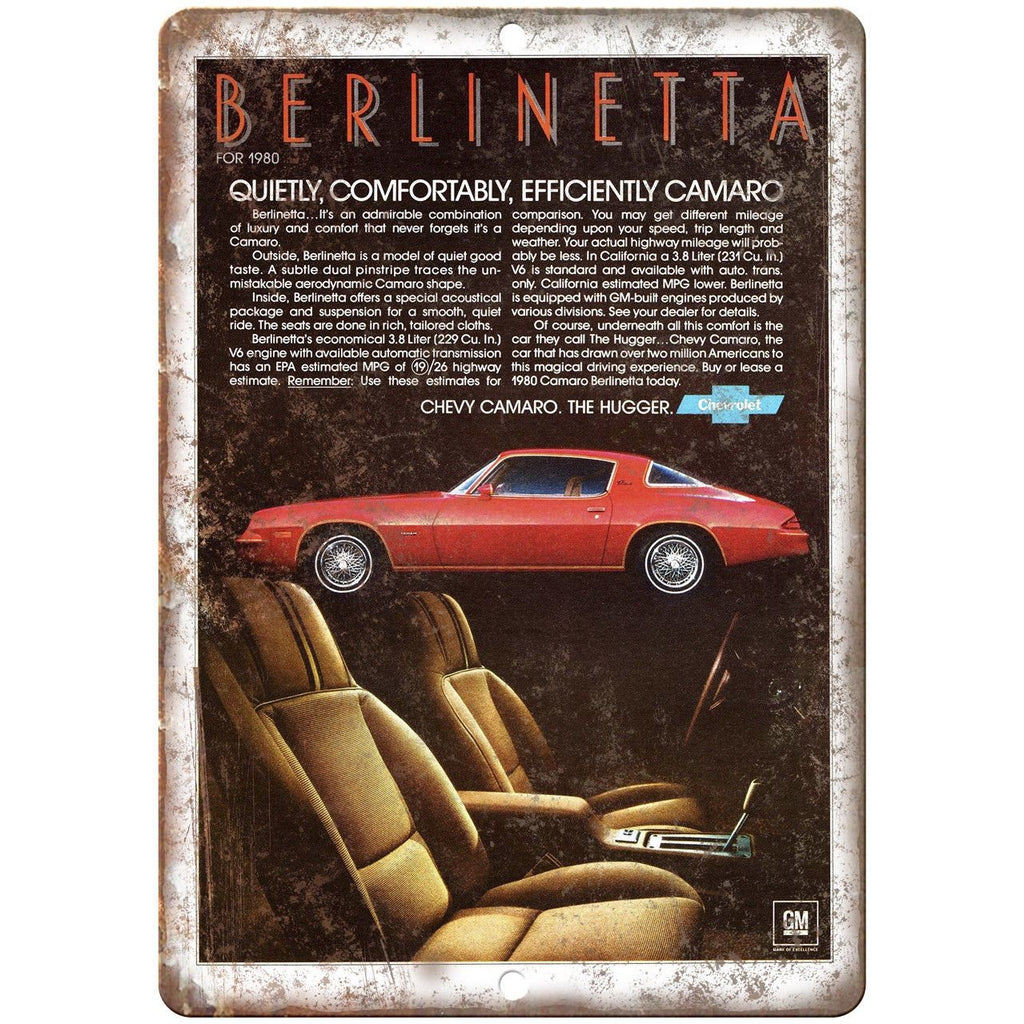 1980 Chevy Berlinetta Camaro Vintage Print Ad 9" x 12" Reproduction Metal Sign