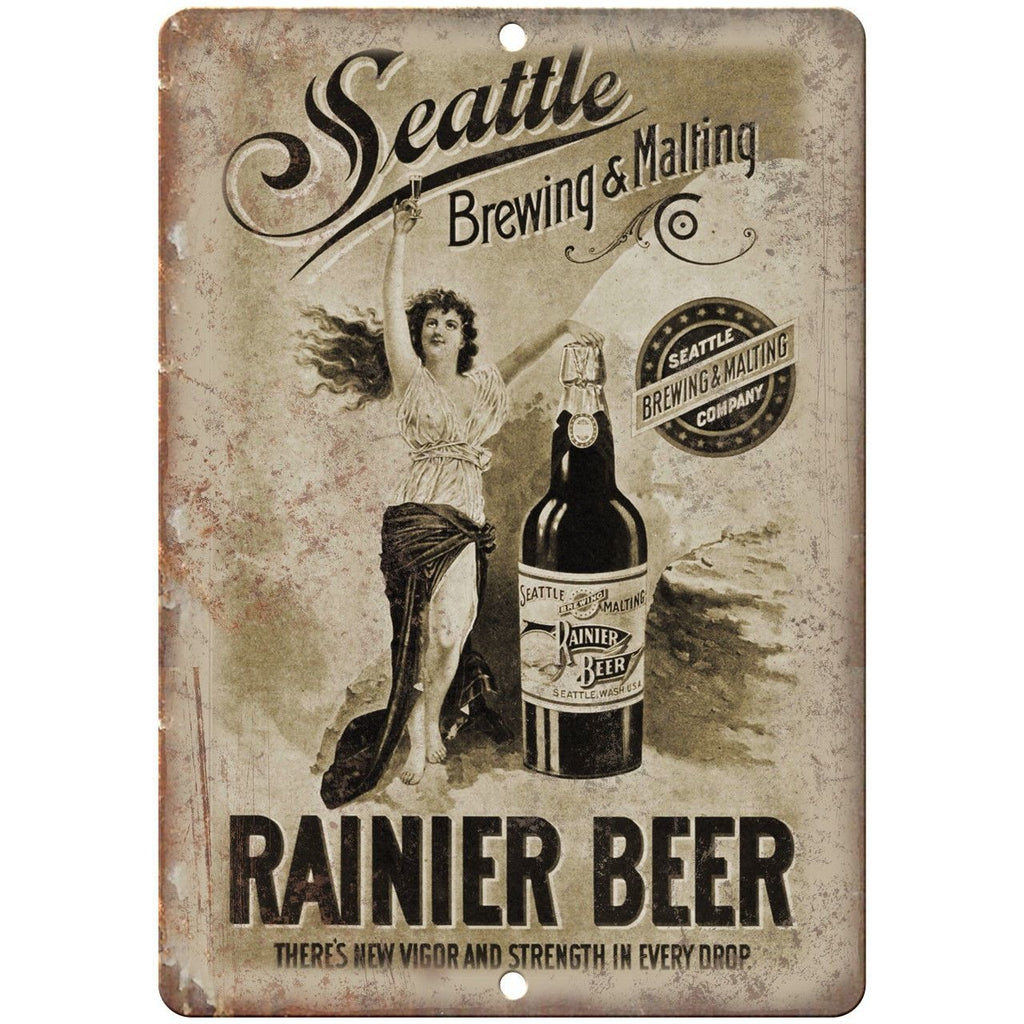 Seattle Brewing & Malting Rainier Beer Ad 10" x 7" Reproduction Metal Sign E221