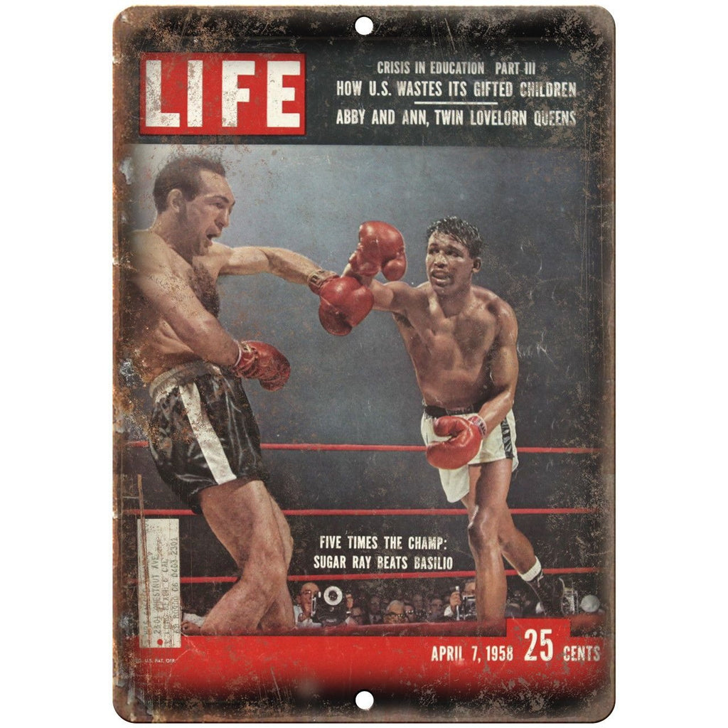 LIFE Magazine 1958 Sugar Ray Basilio Boxing 10" x 7" Reproduction Metal Sign D02