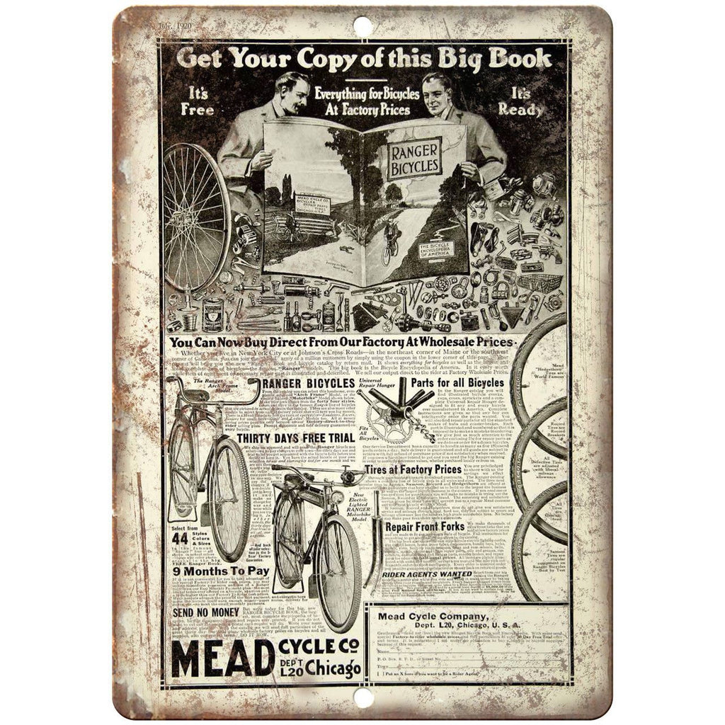 Mead Cycle Co. Bicycle Vintage Art Ad 10" x 7" Reproduction Metal Sign B448