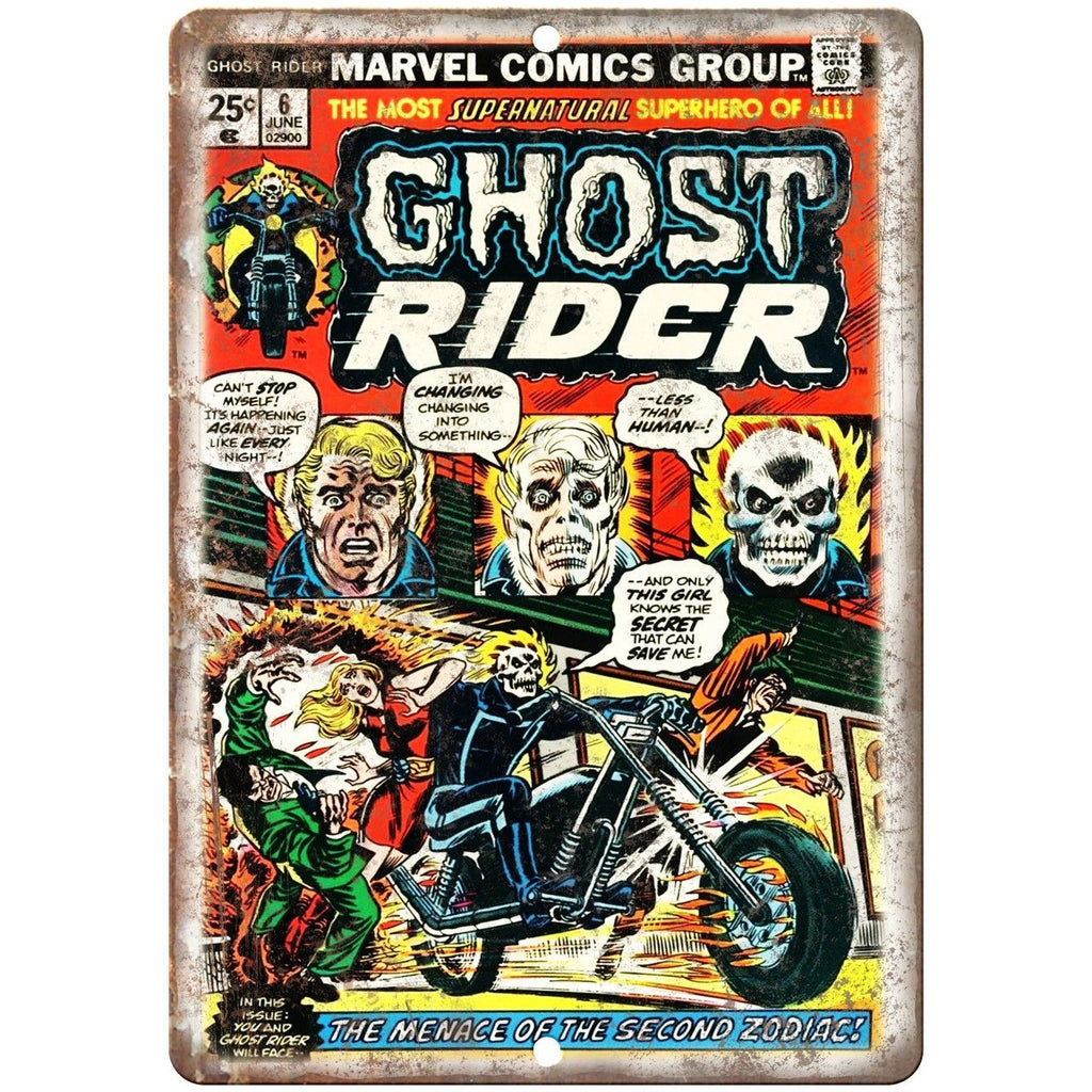 Ghost Rider Vintage Comic Book Cover Art 10" X 7" Reproduction Metal Sign J433