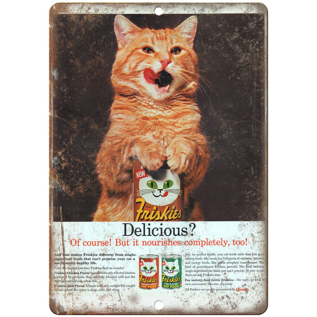 Friskies Cat Food Vintage Ad 9" x 12" Reproduction Metal Sign N357