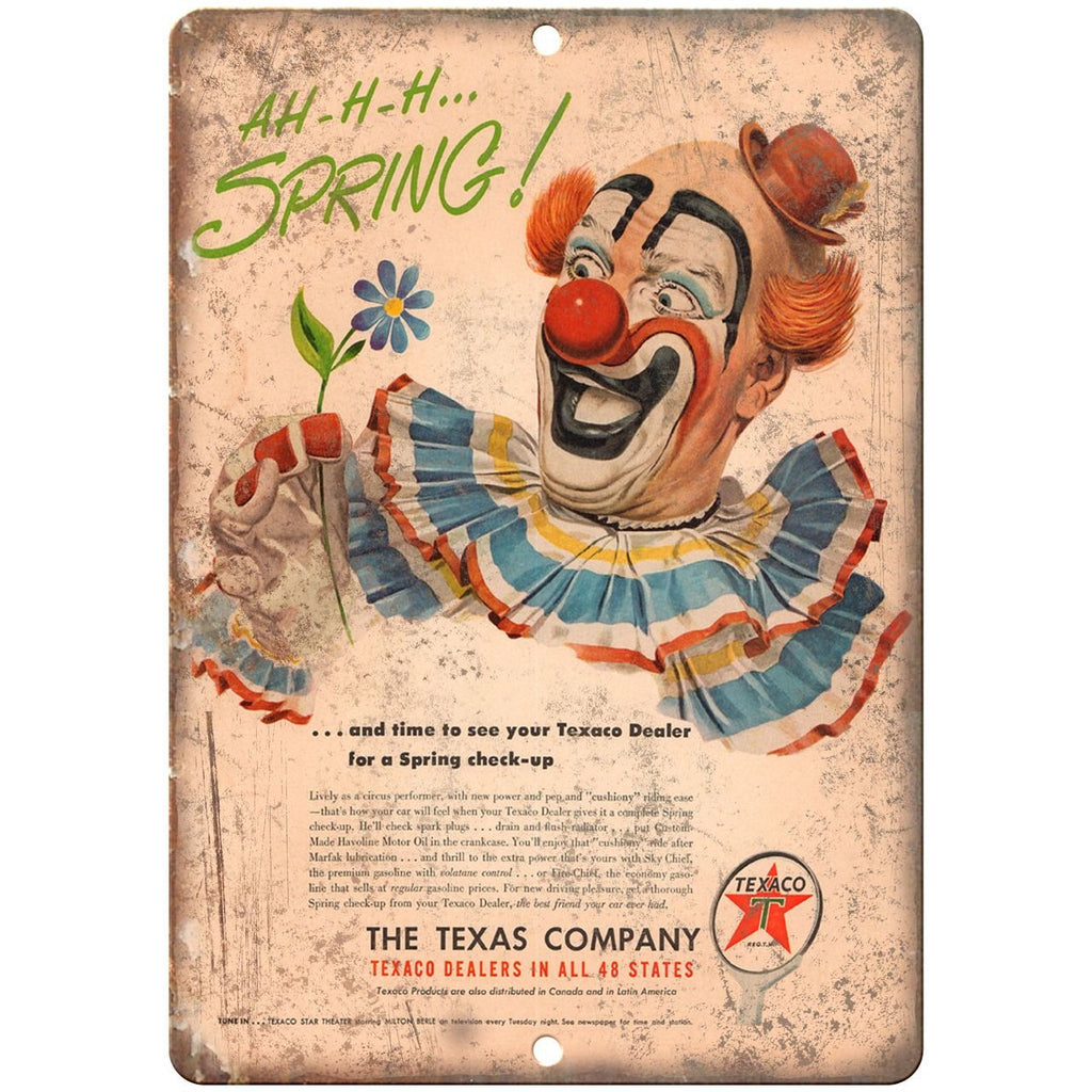 RARE Vintage Texaco Oil Company Clown 10" x 7" Reproduction Metal Sign