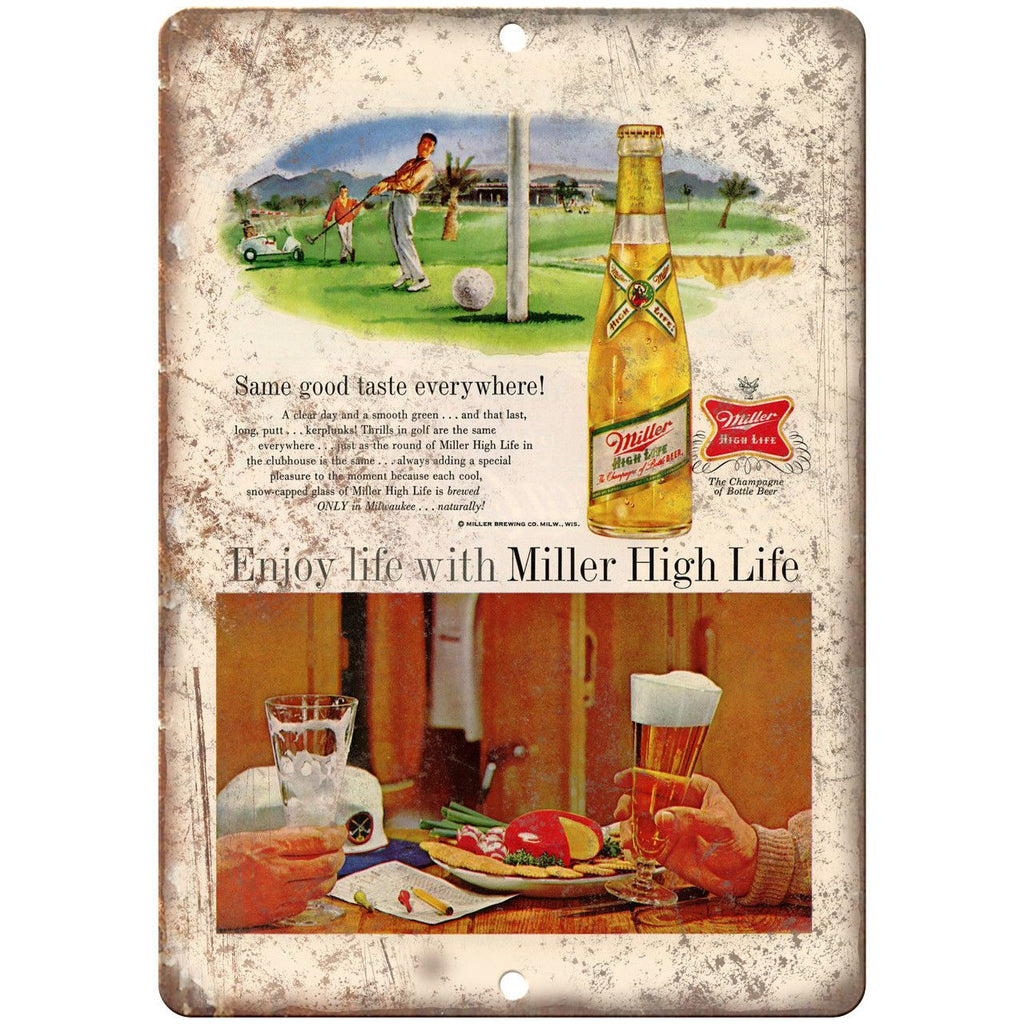 Miller High Life Golf Vintage Beer Ad 10" x 7" Reproduction Metal Sign E402