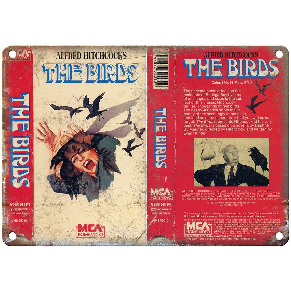 1985 - The Birds Alfred Hitchcock VHS Cover 10" x 7" Reproduction Metal Sign