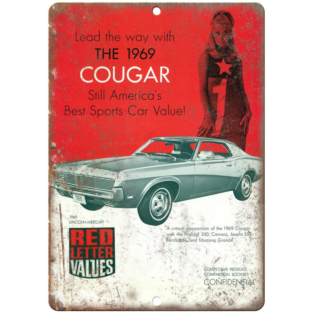 1969 Mercury Cougar Sports Car Retro Auto Ad 10"x7" Reproduction Metal Sign A316