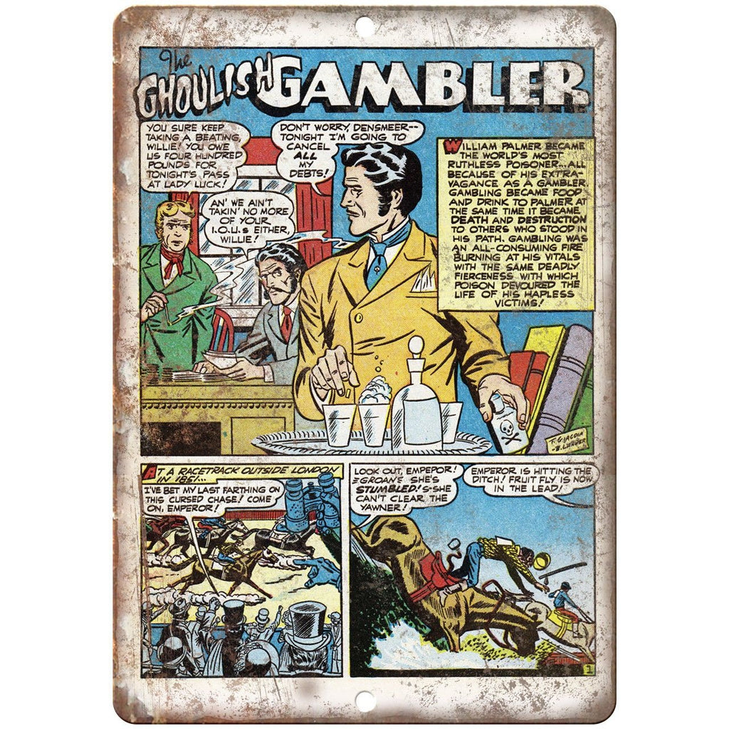 Ghoulish Gambler Vintage Comic Book 10" X 7" Reproduction Metal Sign J306