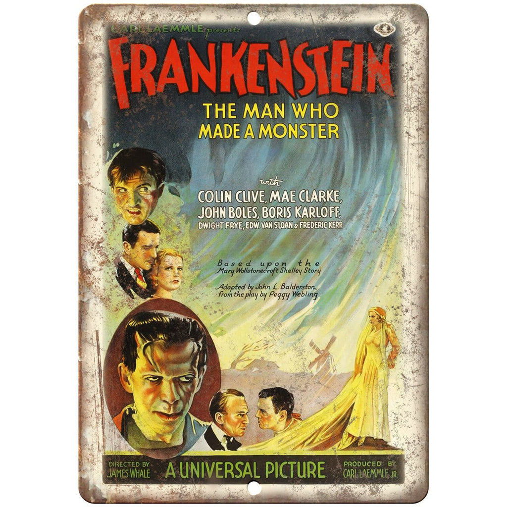 Frankenstein Vintage Movie Poster Art 9" x 12" Reproduction Metal Sign I139