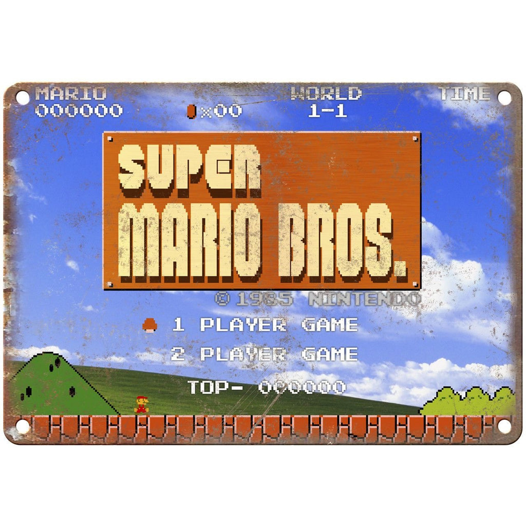 Nintendo Super Mario Bros Start Screen 10" x 7" Reproduction Metal Sign G121