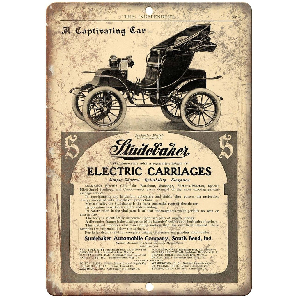 Studebaker Electric Carriages Auto Ad 10" x 7" Reproduction Metal Sign A434