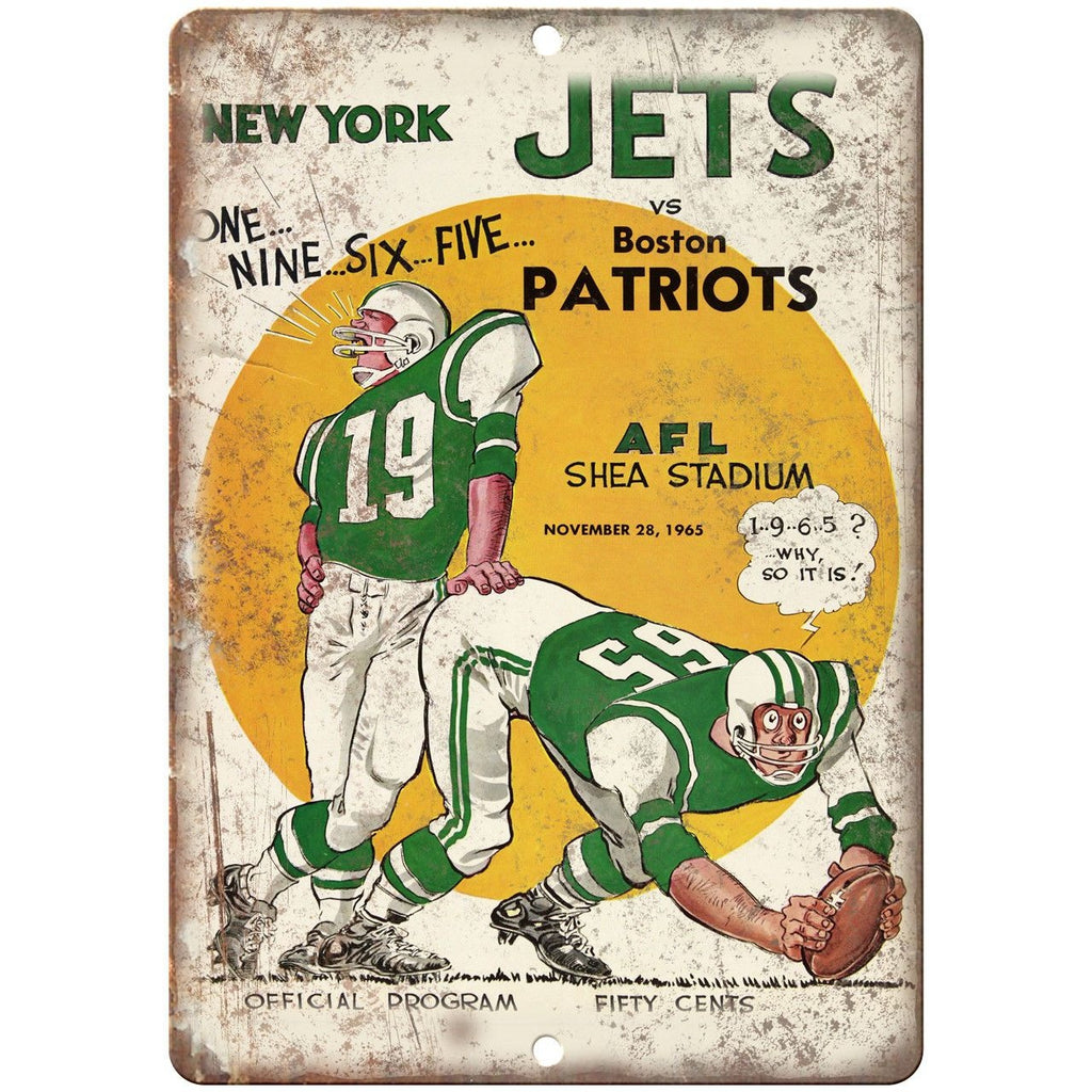 New York Jets vs Patriots Vintage Program Ad 10"x7" Reproduction Metal Sign X43