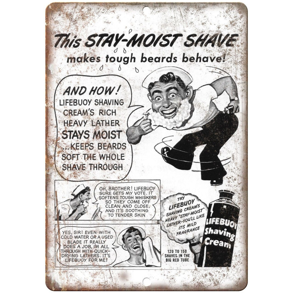 Lifebuoy Shaving Cream Comic Vintage Ad 10" X 7" Reproduction Metal Sign ZF95