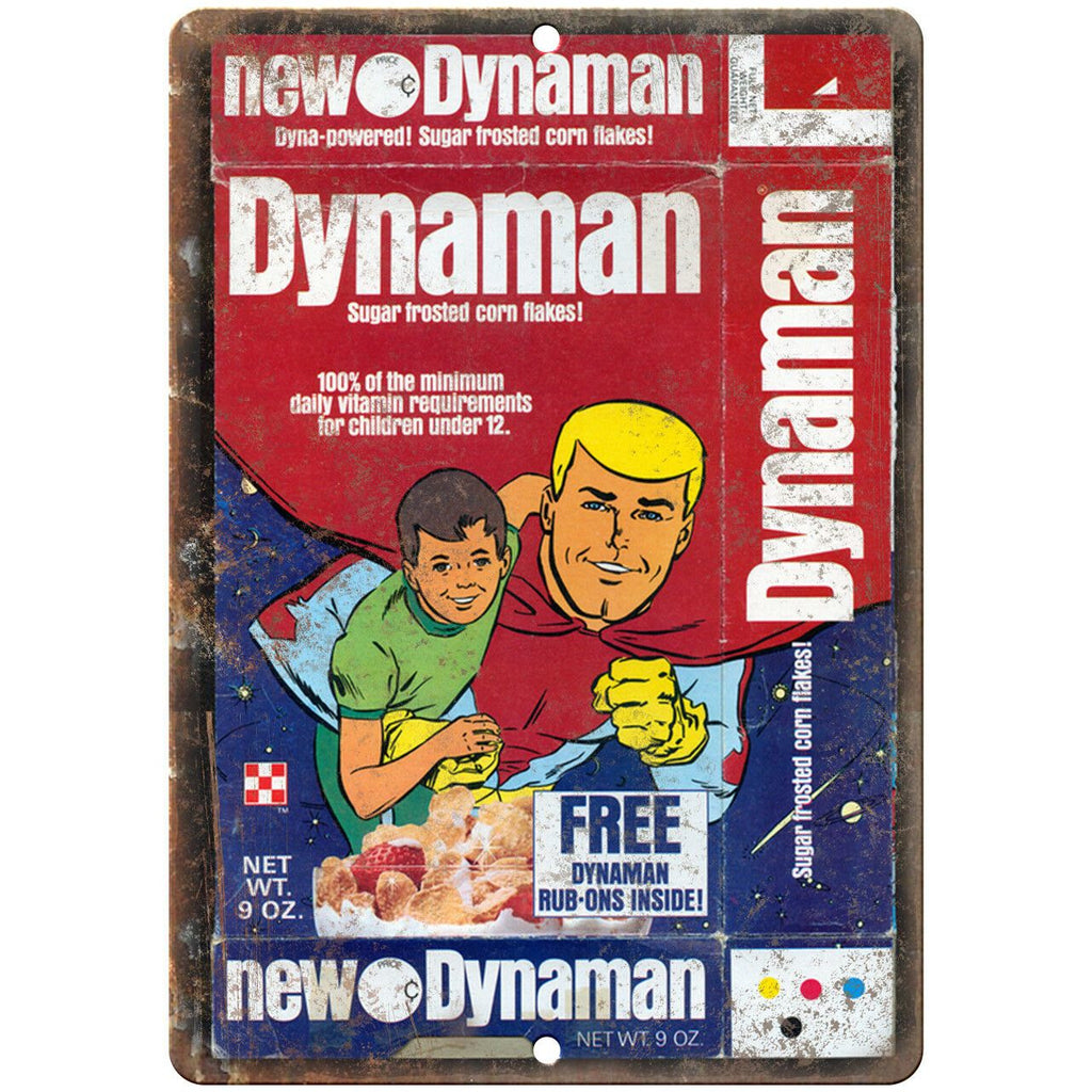 Dynaman Vintage Cereal Box Art 10" X 7" Reproduction Metal Sign N389