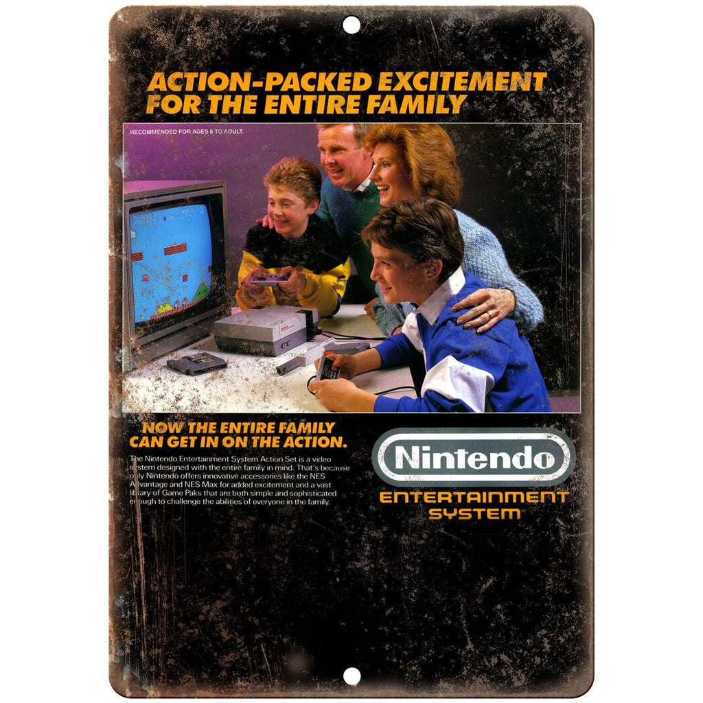 Nintendo Entertainment System Family Gaming RARE 10" x 7" Retro Look Metal Sign