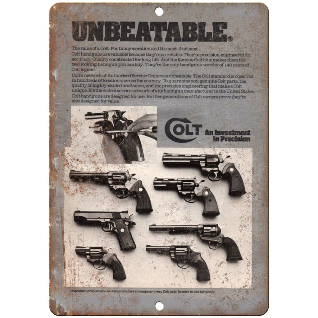 Colt Firearms Pistol Hand gun Vintage Ad 10" x 7" Reproduction Metal Sign