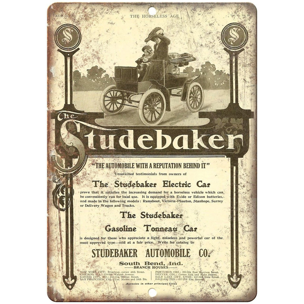 Studebaker Electric Car Vintage Ad 10" x 7" Reproduction Metal Sign A447