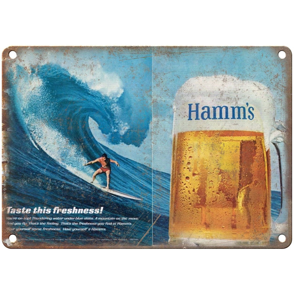 10" x 7" Metal Sign - Hamm's Beer Surf Ad - Vintage Look Reproduction
