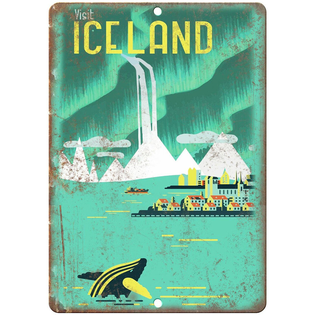 Iceland Vintage Travel Poster Art 10" x 7" Reproduction Metal Sign T44
