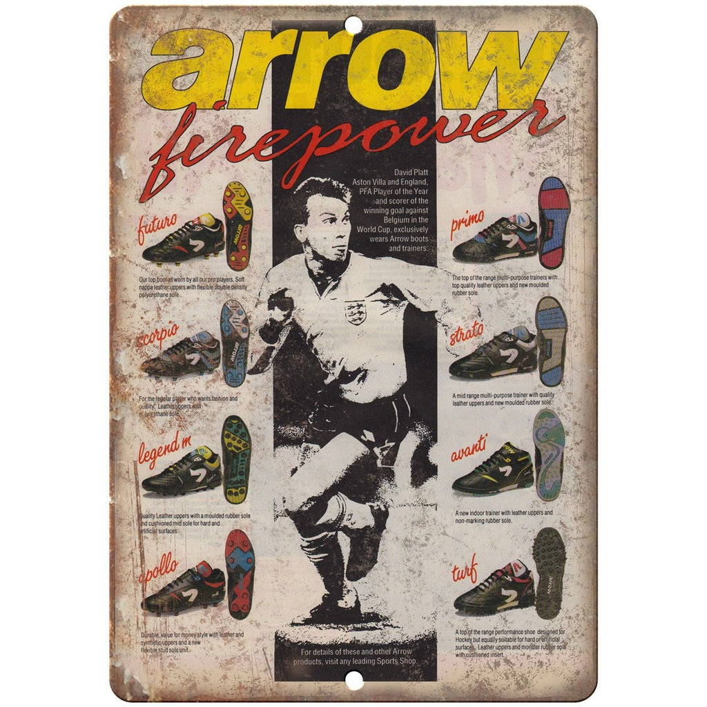 Arrow Firepower Vintage Soccer Shoe Ad 10" X 7" Reproduction Metal Sign ZE73