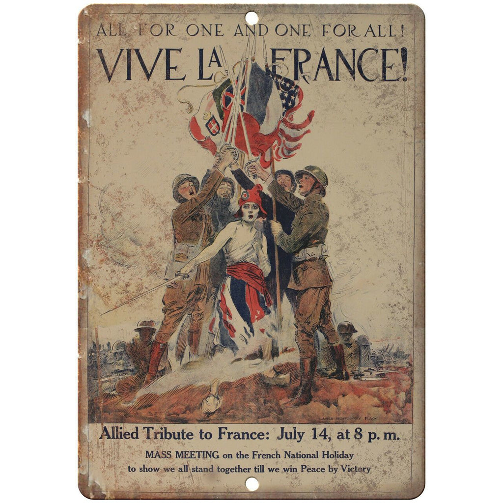 Vive La France Vintage War Poster Art 10" x 7" Reproduction Metal Sign M103