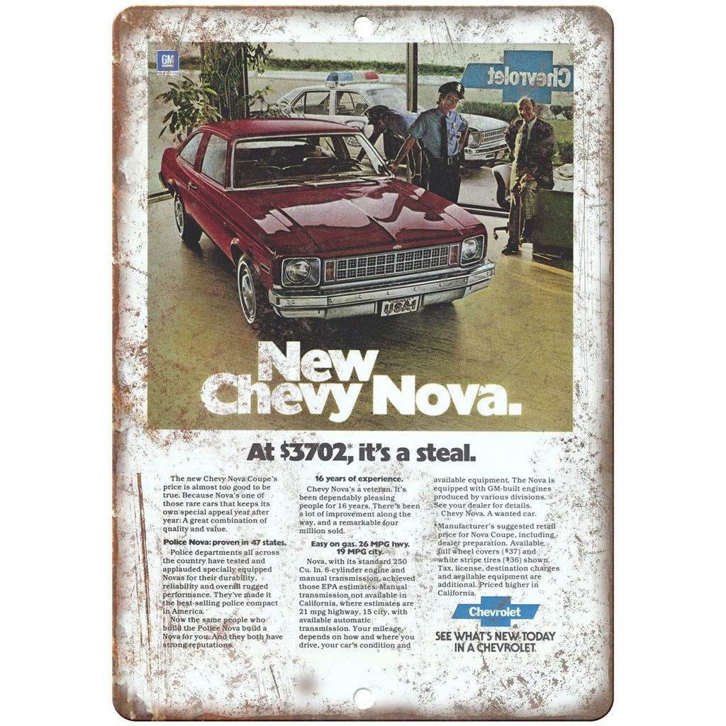 Chevy Nova Retro Print Advertisment 10" x 7" Reproduction Metal Sign